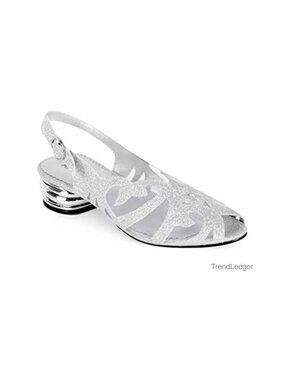Glittering Peep Toe Slingback Sandal Mesh Chunky Low Heel Open Toe